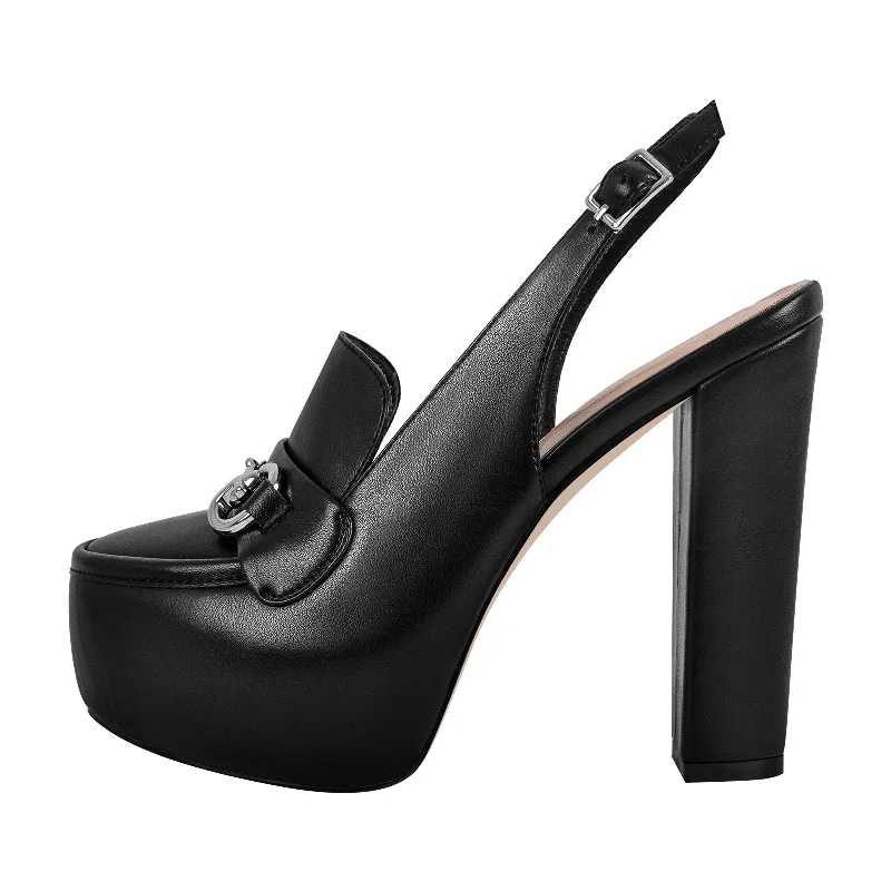 Round Toe Platform Slingback Chunky Heels