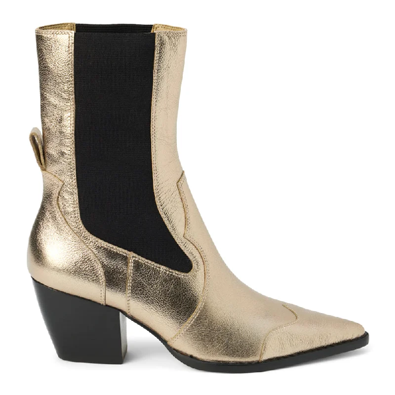 fashionable strappy sandals for women -Keith Metallic Pointed Toe Chelsea Boots