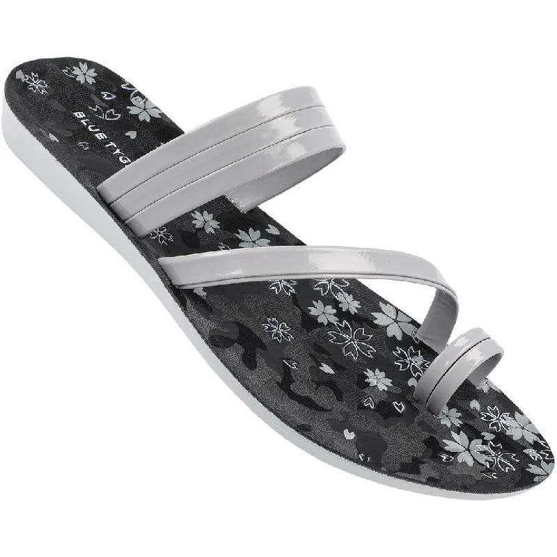 Blue Tyga Womens Cross Strap Slide Sandals  - BT2304 Grey Black