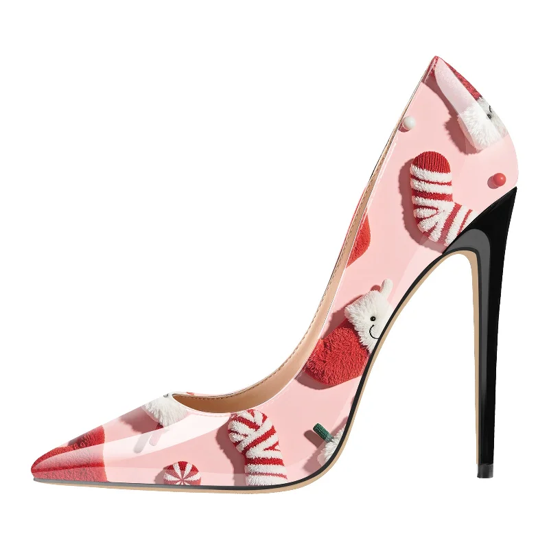 Pointed Toe Christmas Printed High Heels