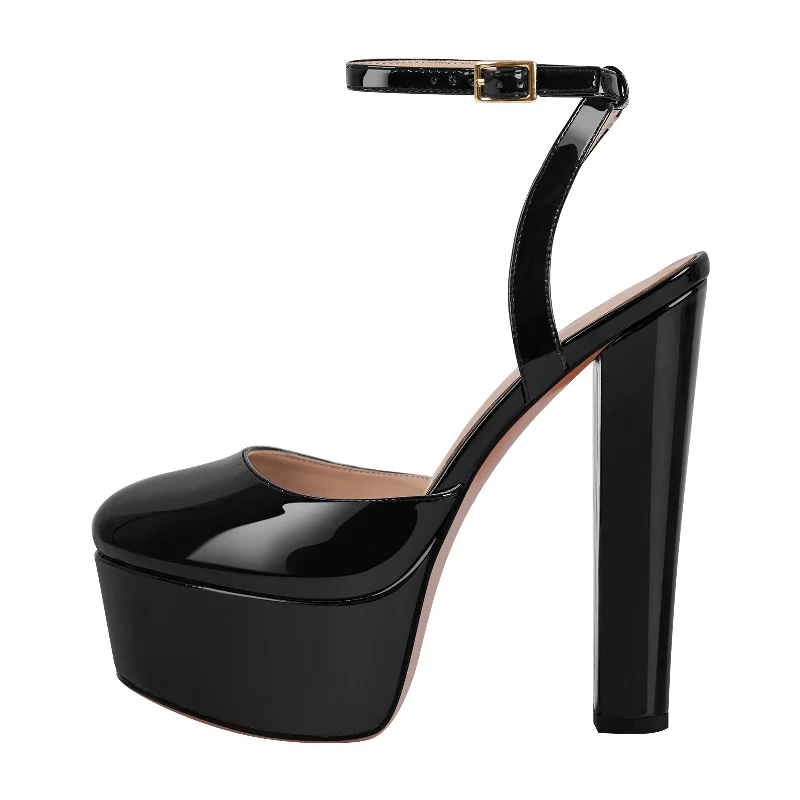 Platform Chunky Heel Ankle Strap Slingback Pumps