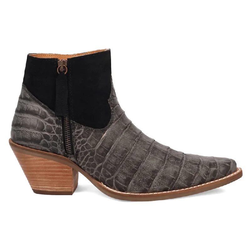 warm lined boots for women -Ricki Croc Animal Print Snip Toe Cowboy Booties