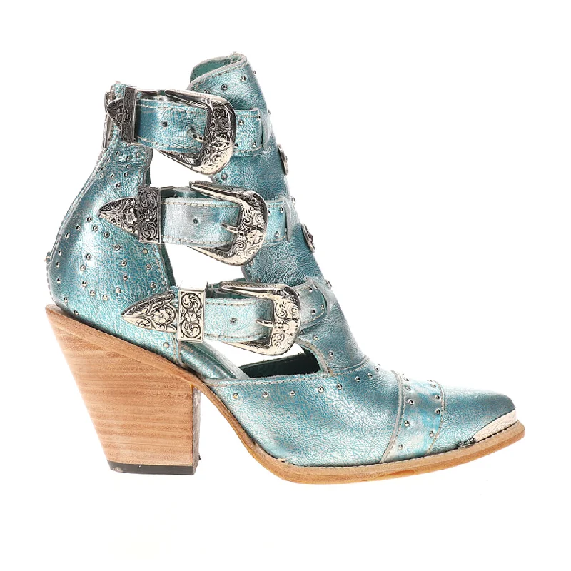 stylish heels for everyday wear -Metallic Strappy Studded Pointed Toe Cowboy Booties