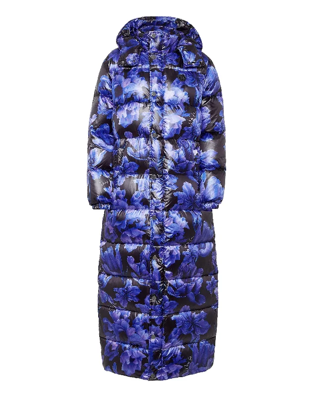 Nylon Superlong Down Jacket Flowers