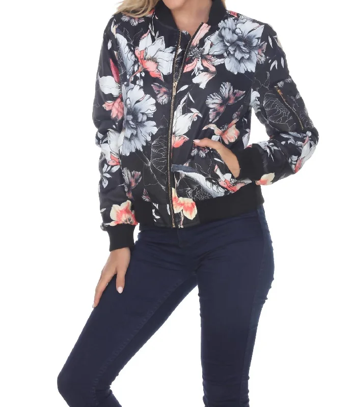 Floral Bomber Jacket In Black