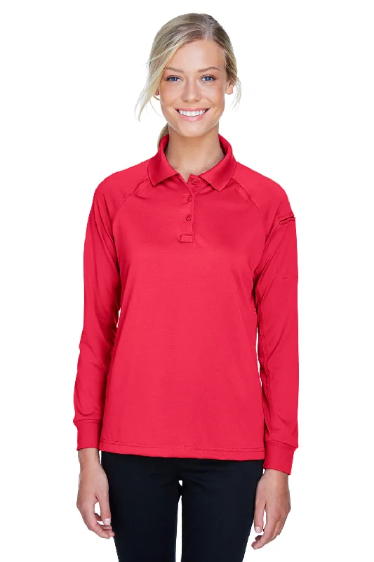 Harriton Womens Advantage Tactical Moisture Wicking Long Sleeve Polo Shirt - Red