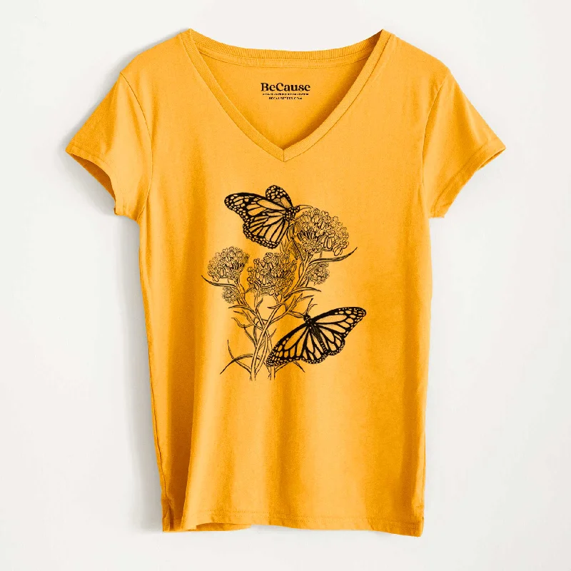 Narrowleaf Milkweed with Monarchs - Women's 100% Recycled V-neck