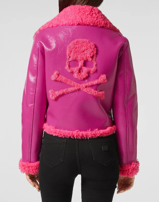 Eco Shearling Short Biker Jacket Skull&Bones