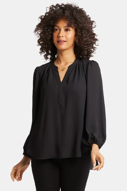 Puff Sleeve Popover Top - Black