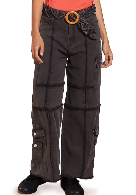 Harmony Wide Leg Cargo Pant In Black