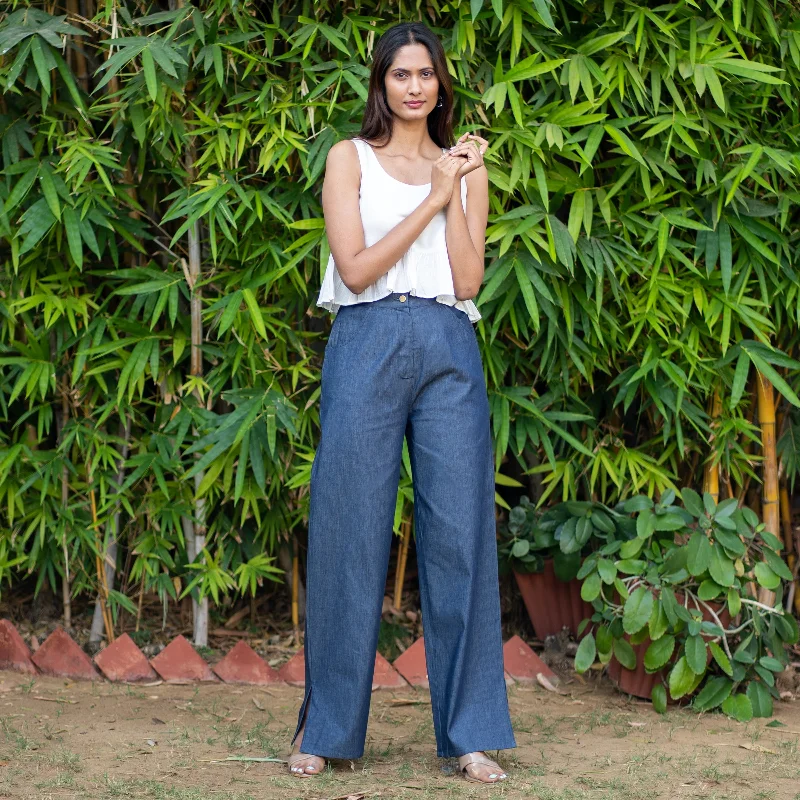 Indigo Cotton Denim High-Rise Straight Pant