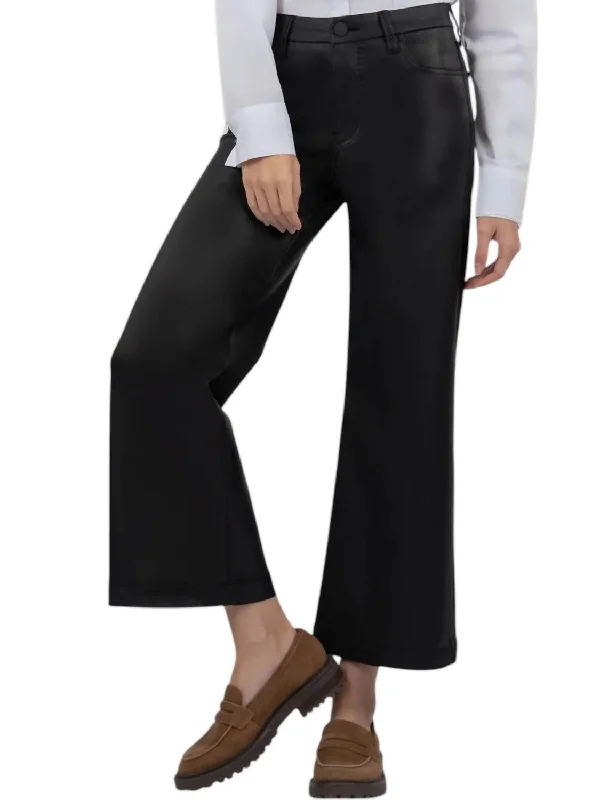 Meg Coated High Rise Wide Leg Pants In Black