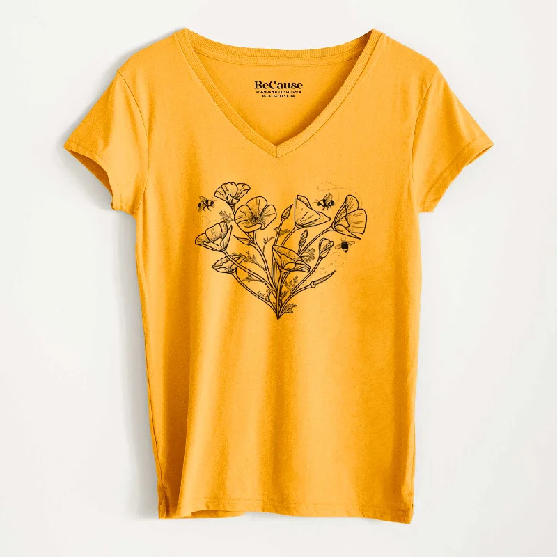 California Poppy Heart - Women's 100% Recycled V-neck