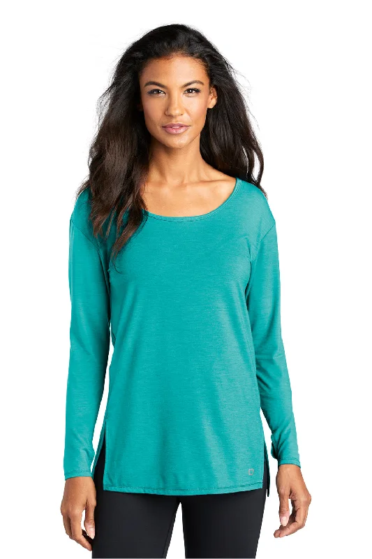 Ogio Womens Luuma Jersey Moisture Wicking Long Sleeve Wide Neck T-Shirt - Vivid Teal Green