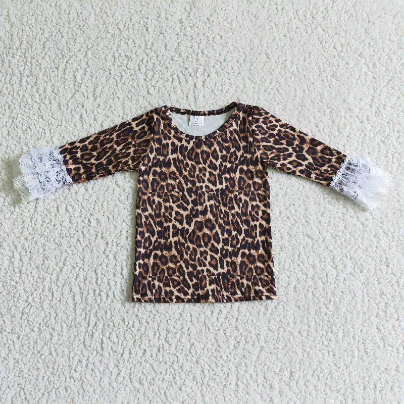 Leopard ruffle long sleeve T-shirt