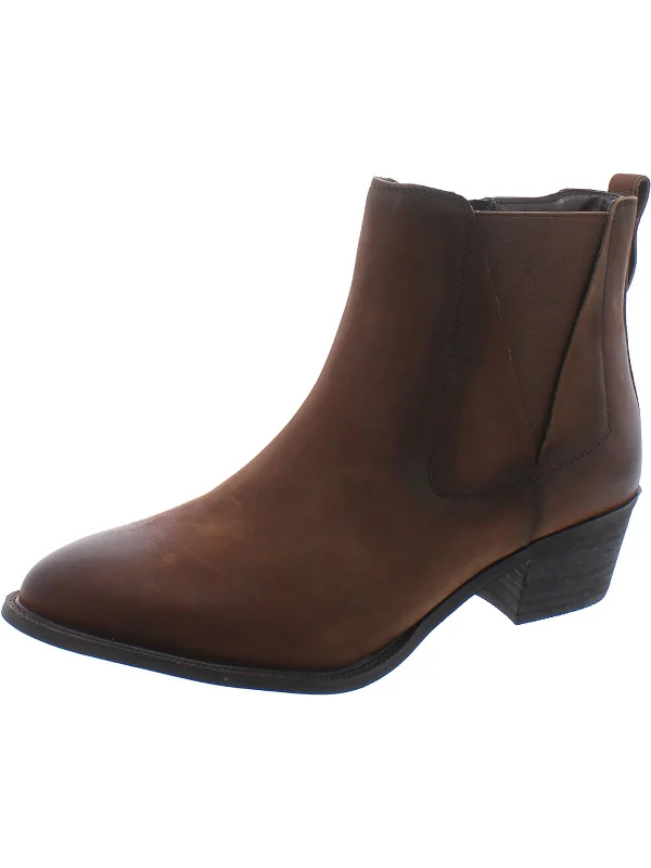 Arleta Womens Leather Block Heel Booties