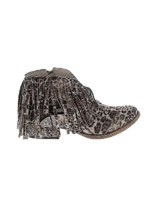 Billie Animal Print With Fringe Booties In Leopard Print