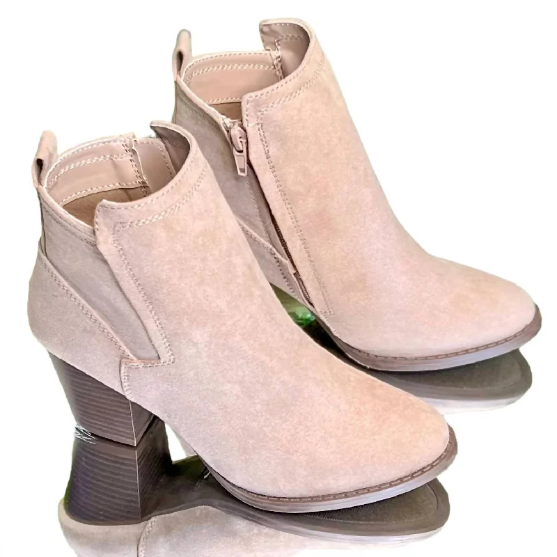 Suede Stacked Chunky Heel Booties In Taupe