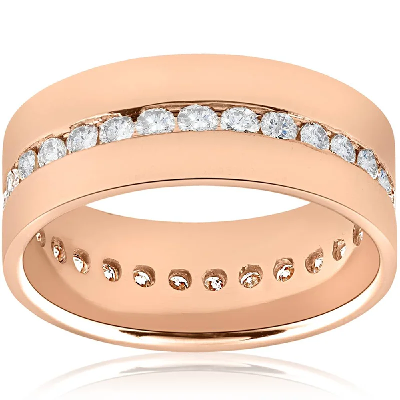 1 1/10CT Diamond Eternity Mens Ring 14K Rose Gold