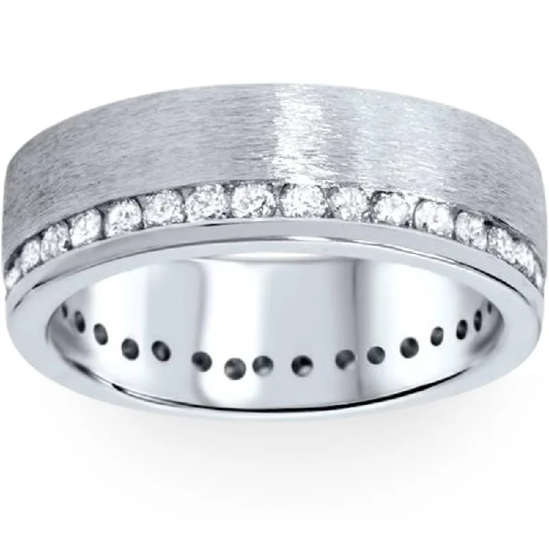 1 1/10ct Diamond Eternity Wedding Ring Brushed 14K Band