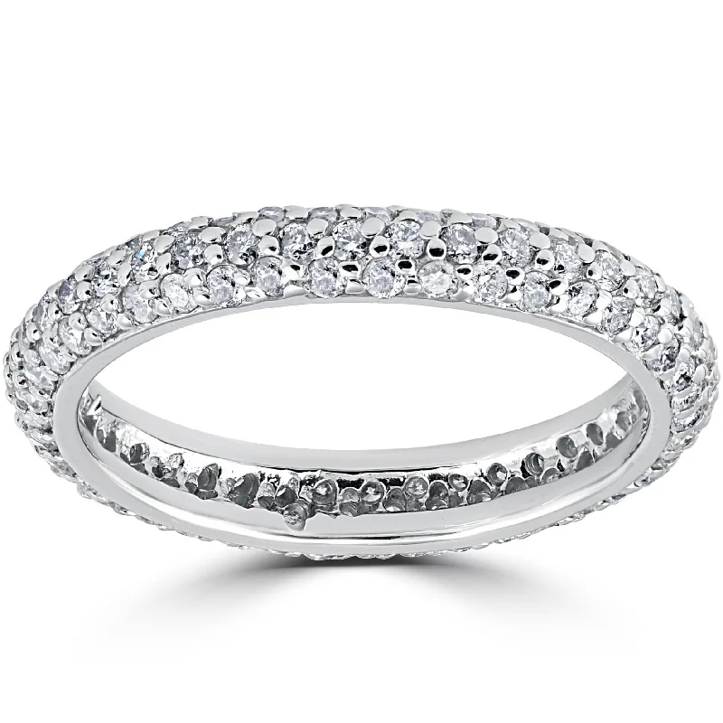 1 1/10ct Pave Diamond Eternity Ring 14K White Gold