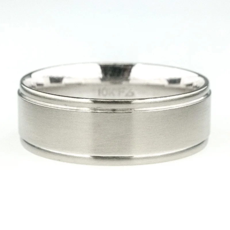 7.9mm Wide Comfort Fit Brushed Wedding Band  in 10K White Gold