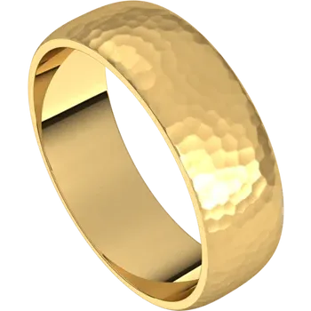 14k Gold 6mm Half Round Light Classic Wedding Band with Satin Rock or Satin Hammered Finish