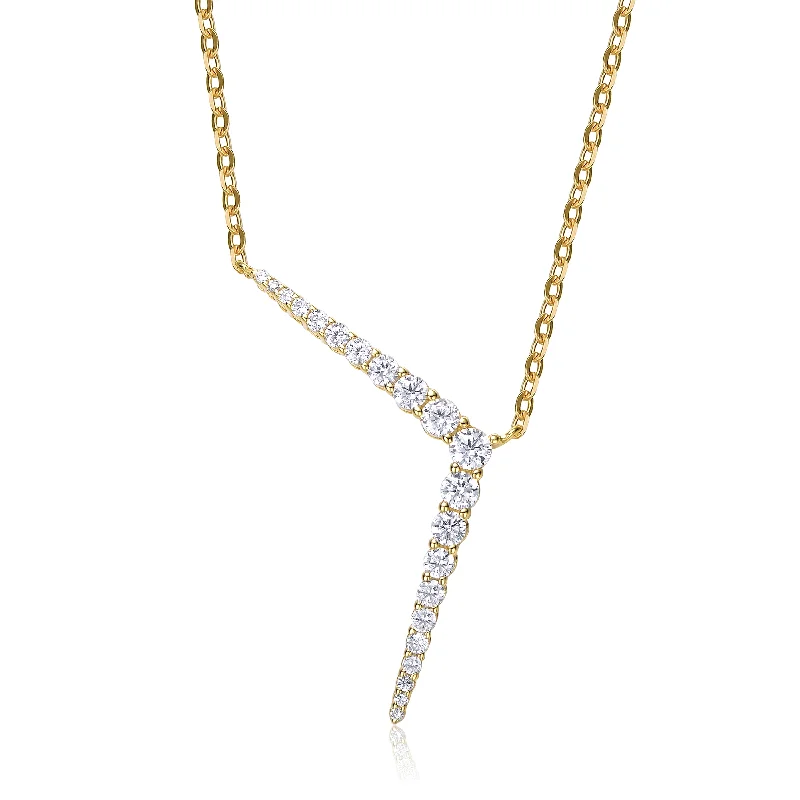 14k Yellow Gold Plated with Cubic Zirconia Solar Chevron Necklace in Sterling Silver