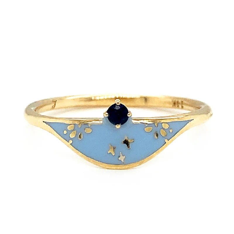 Blue Enamel & Sapphire Ring - "Sgraffito Abstract Blue"