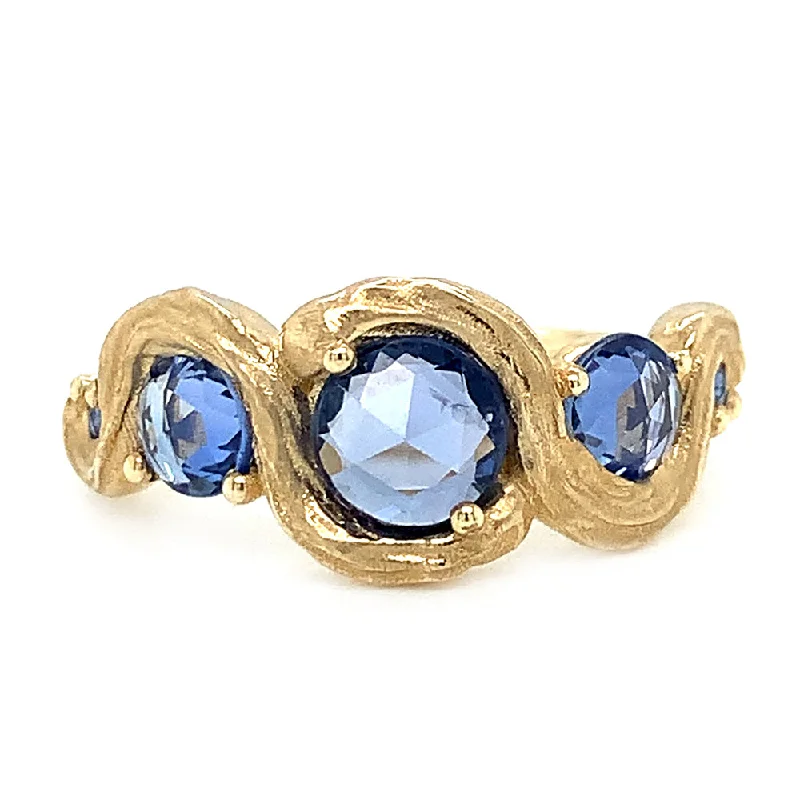 Blue Rose Cut Sapphire and Gold Ring - "Phthalo Blue"