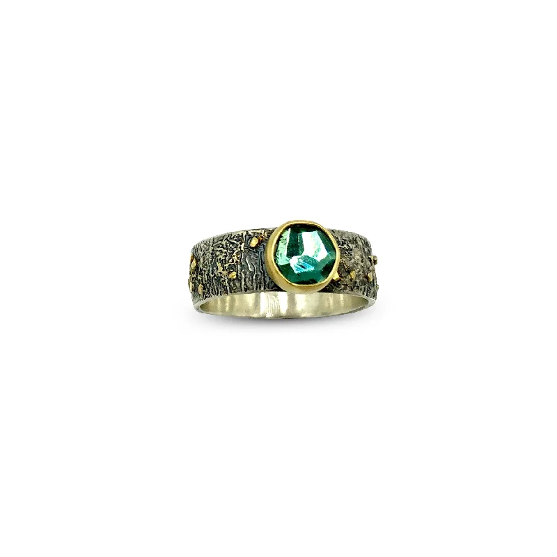 Brazilian Rose Cut Emerald Green Tourmaline Ring