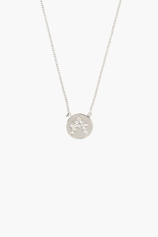 Diamond Initial Coin Necklace Silver