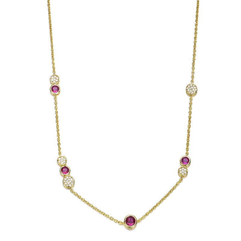 Lovely Ruby and Clear Cubic Zirconia 14K Gold Plated Necklace