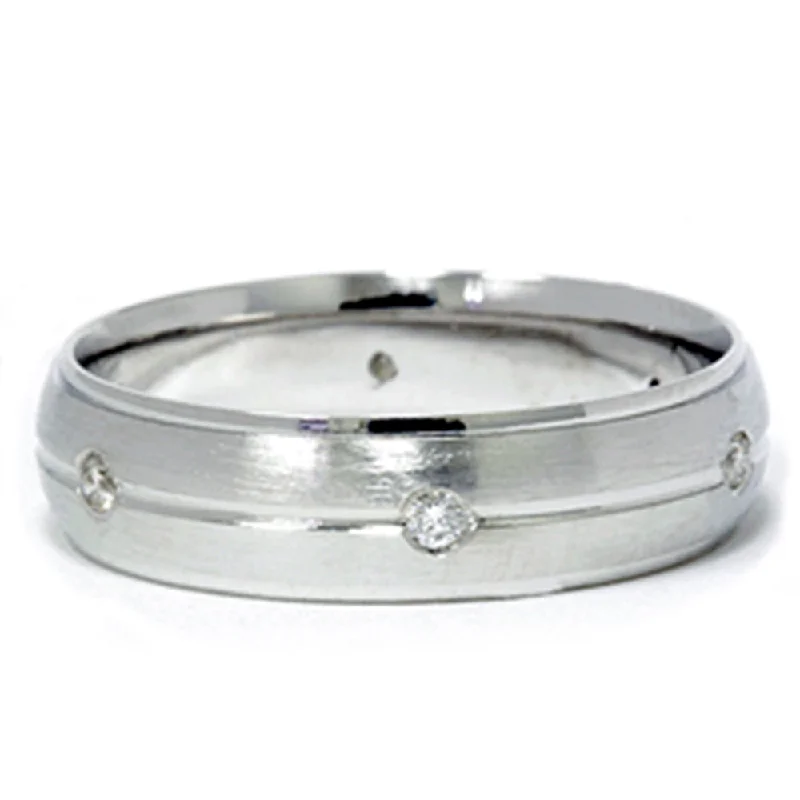 Mens 950 Platinum Diamond Band Brushed Wedding Ring