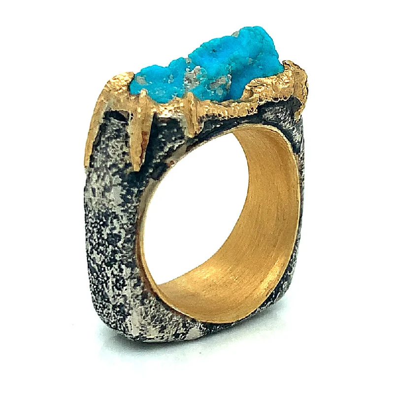 Sterling Silver & 22K Gold Turquoise Ring - "The Crusader"