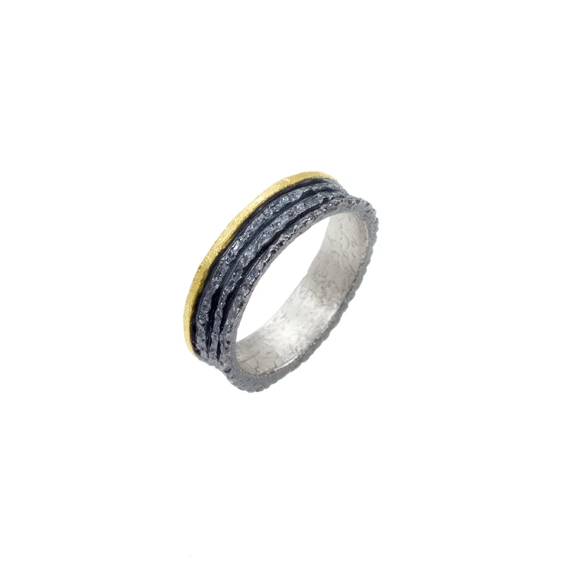 Apostolos Men's Ring in Oxidized Silver and 18k Gold