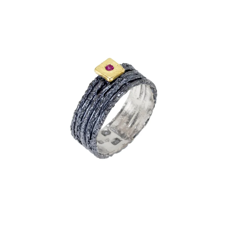 Apostolos Ring with 18k Gold Square and Ruby