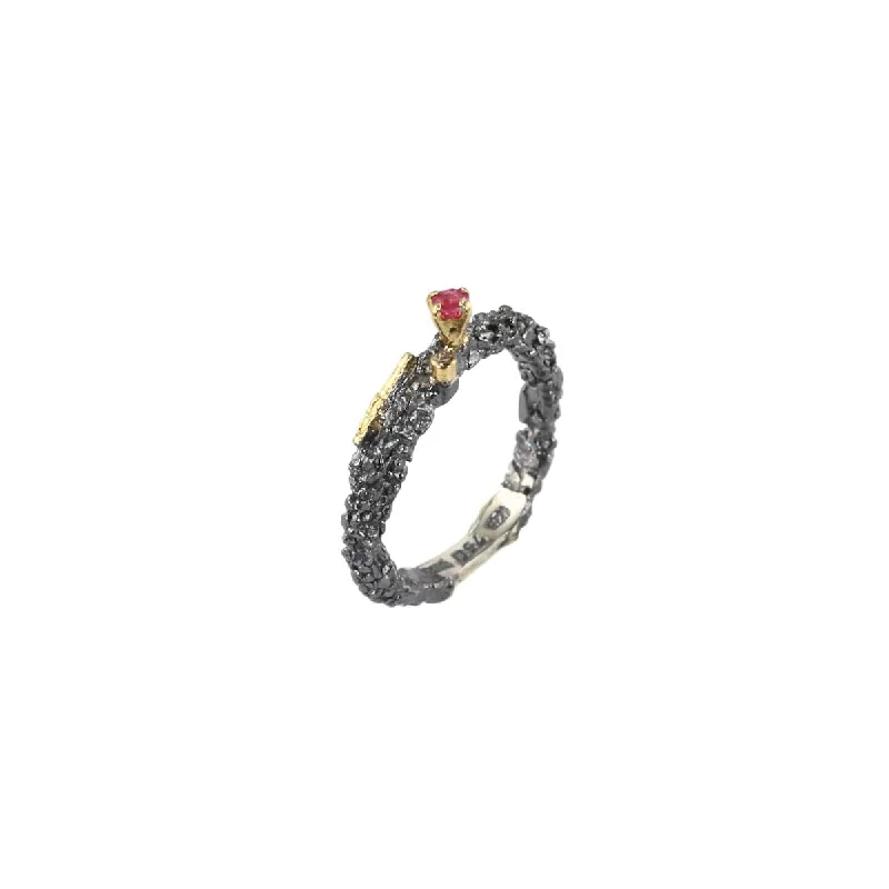 Apostolos Ring with One Ruby and One Diamond