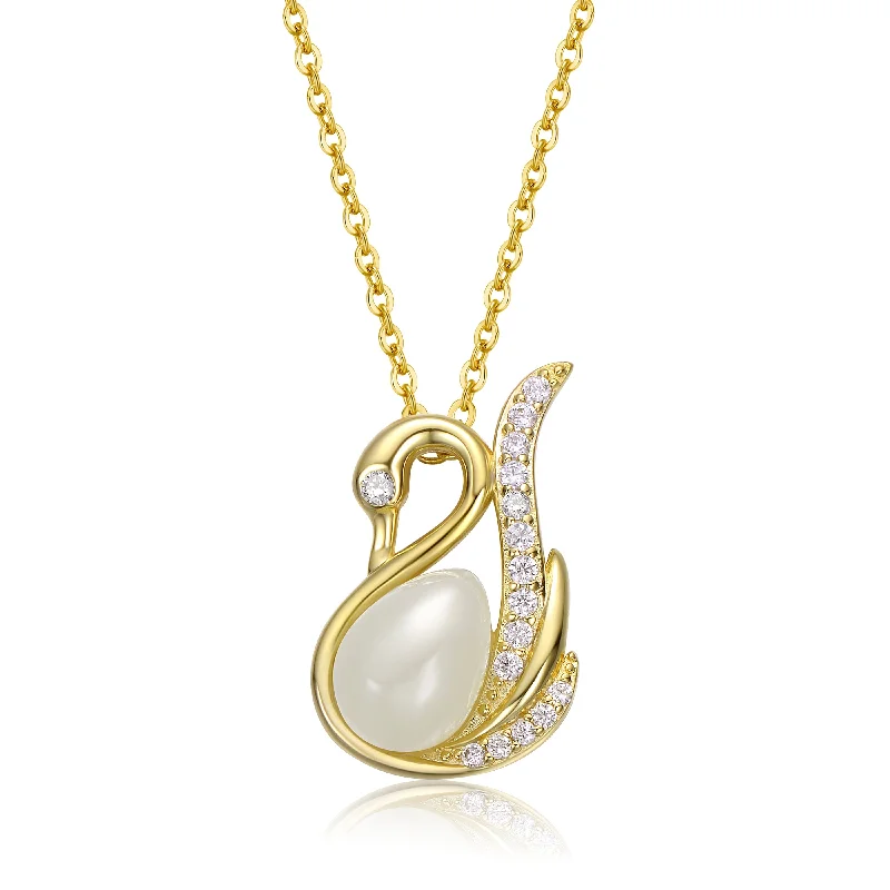 Caroline Faux Pearl Swan Pendant Necklace