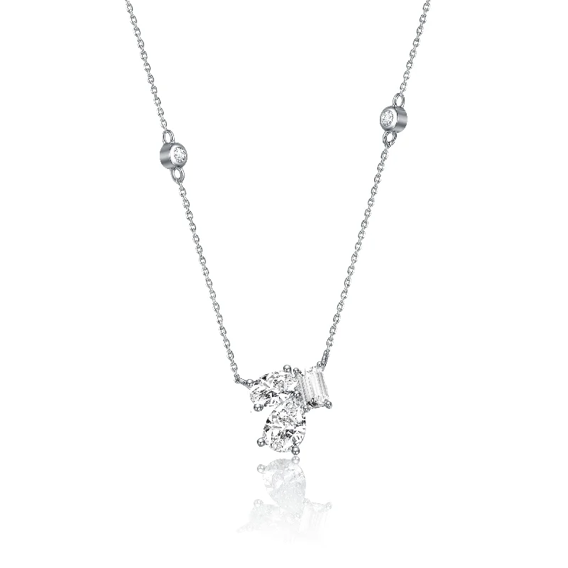 Sterling Silver Cubic Zirconia Cluster Station Necklace