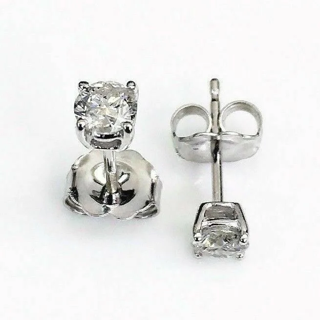 100% Natural Colorless & Shiny .39Ct Diamond Stud Earrings 14KWG 4 Prong Setting