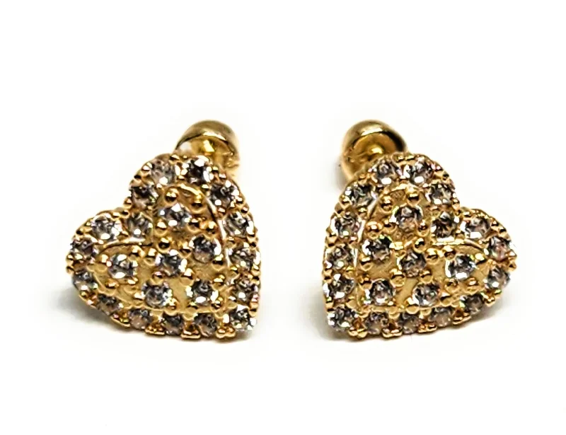 14k Solid Gold Cubic Zirconia SMALL DAINTY HEART Stud Earrings (FCE 35) (MADE IN MX)