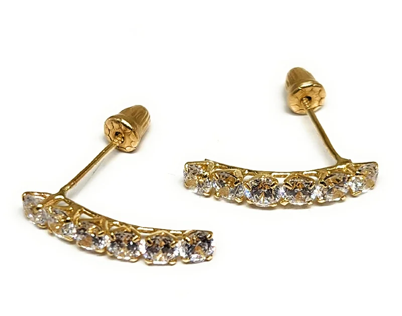 14k Solid Gold Curved CZ STUD Earrings (FCE 60) (MADE IN MX)