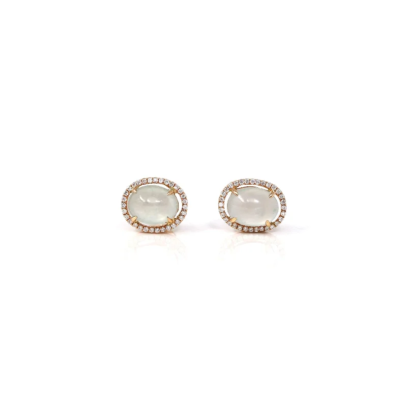 18K Rose Gold Ice Jadeite Jade Stud Earrings