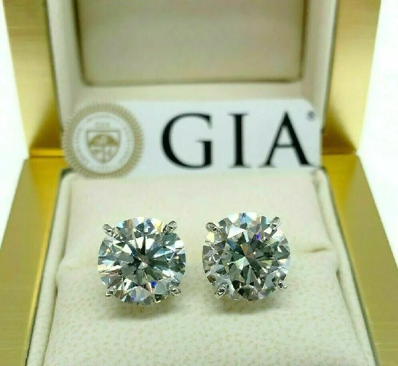 7.27 Carats GIA J VS2 AGS JSI1 Diamond Stud Earrings Ideal Ex Ex Cuts 14K Gold