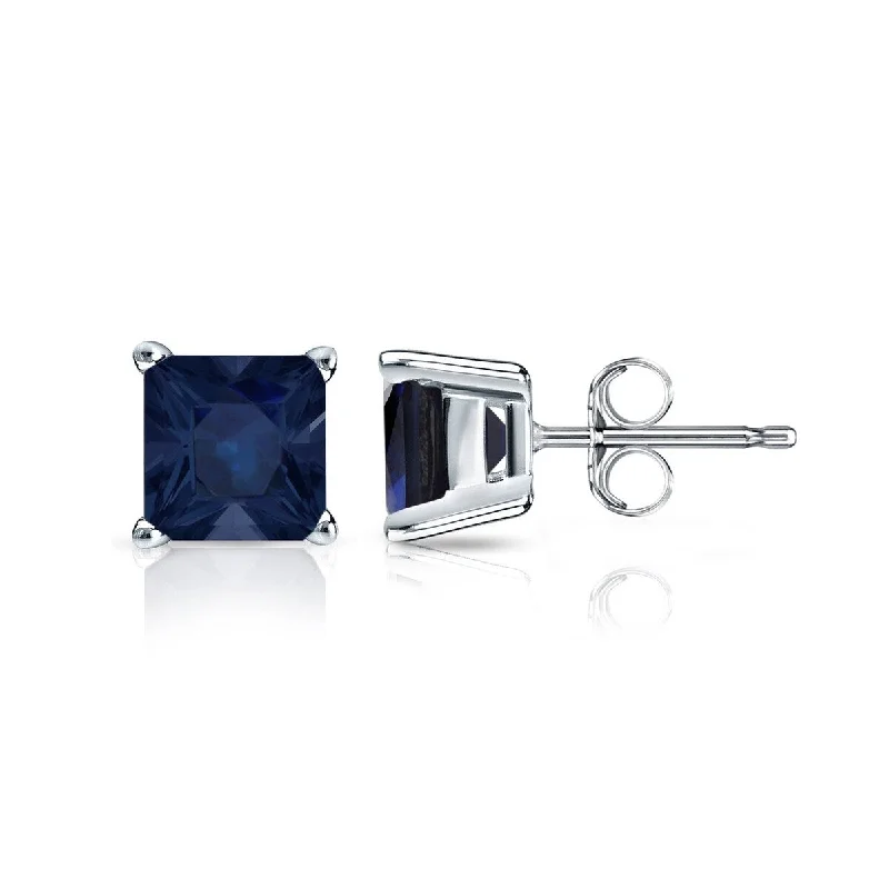 Auriya 14k Gold Princess-cut Sapphire Stud Earrings 1 1/4ct TGW