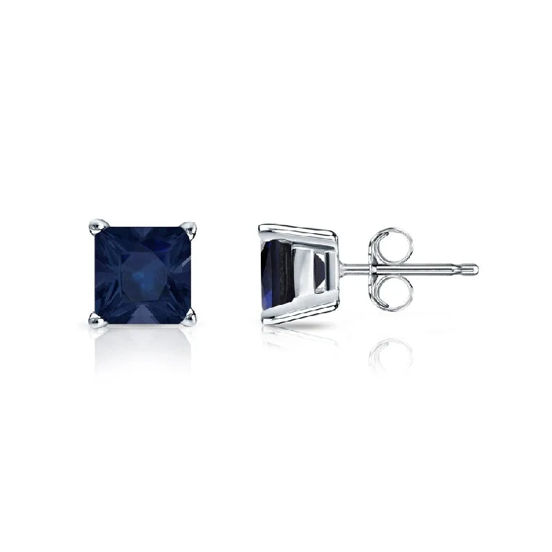 Auriya 14k Gold Princess-cut Sapphire Stud Earrings 3/4ct TGW