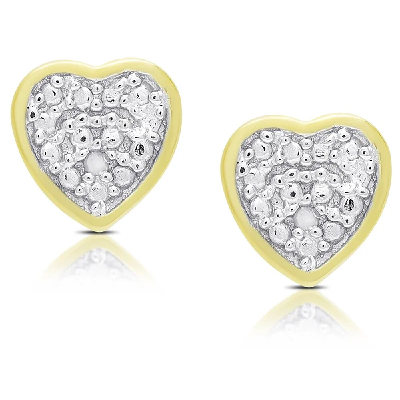 Finesque Gold Over Silver or Sterling Silver Diamond Accent Heart Stud Earrings