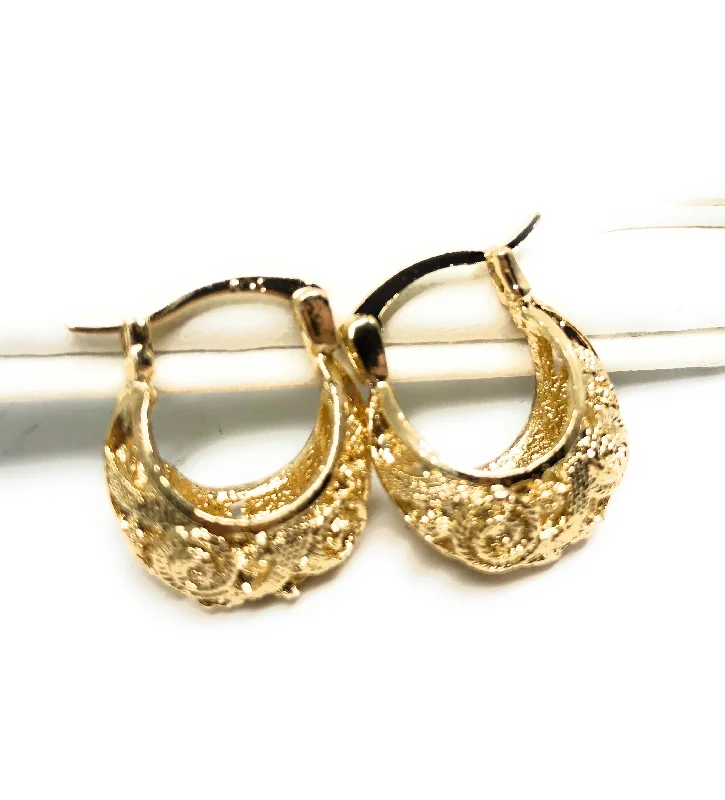 Gold Plated Kids Filigrana Basket Earrings Aretes Canasta Oro laminado Para Ninos