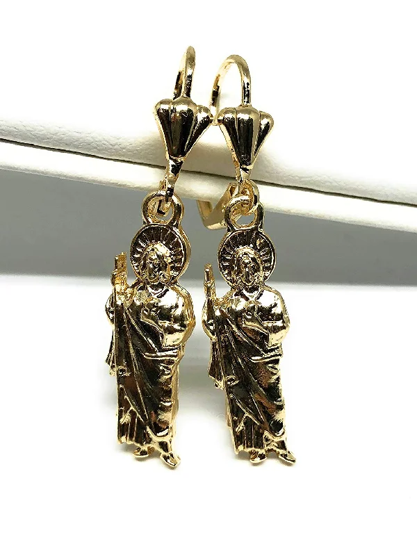 Gold Plated Saint Jude Earrings Aretes De San Judas Tadeo Oro Laminado